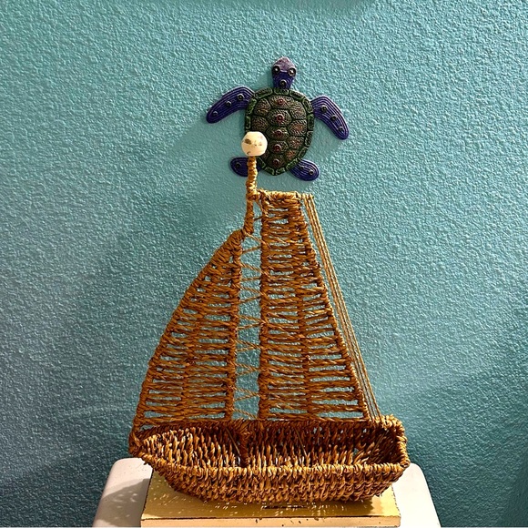 Sailboat Woven Basket Nautical Decor - Picture 2 of 3